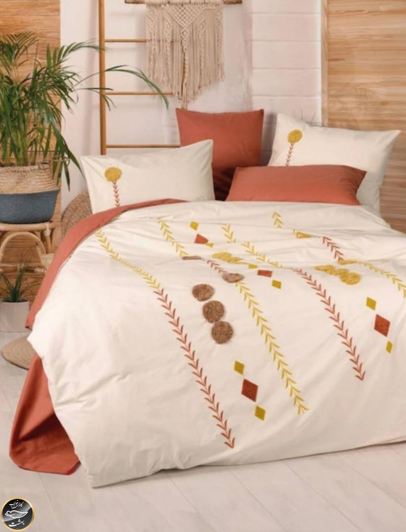 ست کاور لحاف دونفره برجسته Puff Nakisli مدل Amaris Kiremit (شش تکه)