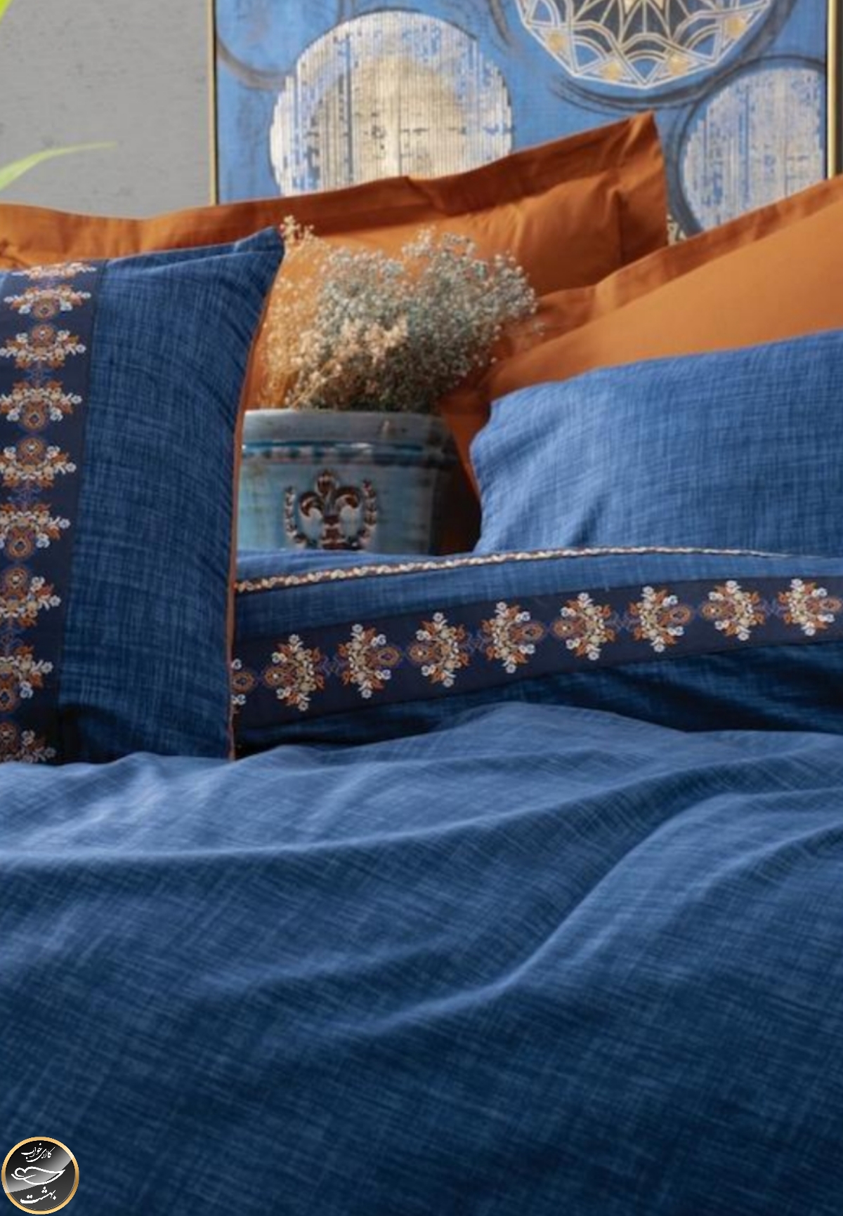 ست کاور لحاف دونفره Folk Art - Lusso Lacivert (چهار تکه)