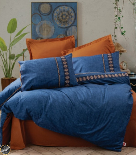 ست کاور لحاف دونفره Folk Art - Lusso Lacivert (چهار تکه)