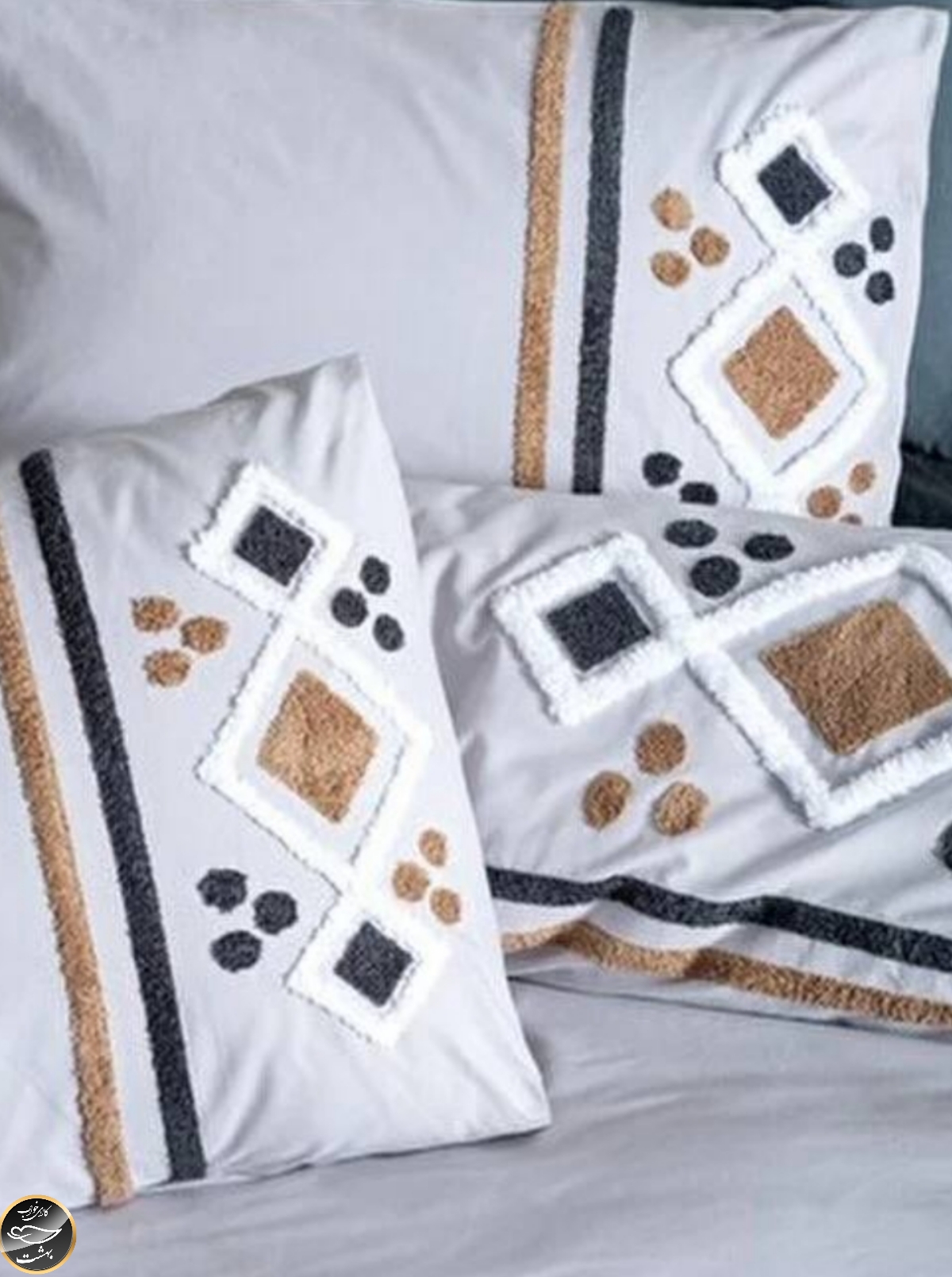 ست کاور لحاف دونفره برجسته Puff Nakisli مدل Stesso Gri (شش تکه)