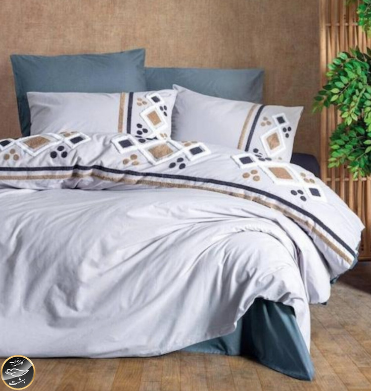 ست کاور لحاف دونفره برجسته Puff Nakisli مدل Stesso Gri (شش تکه)