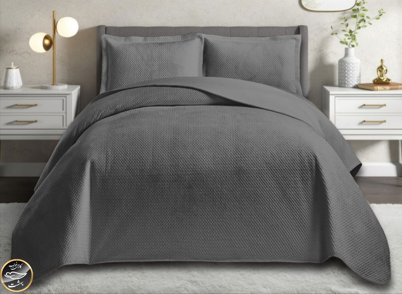 روتختی دونفره مخمل برند Toyo ترک (سه تکه - خاکستری)