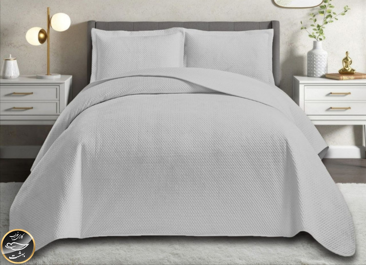 روتختی دونفره پنبه دوزی مخمل ترک (سه تکه - طوسی روشن)