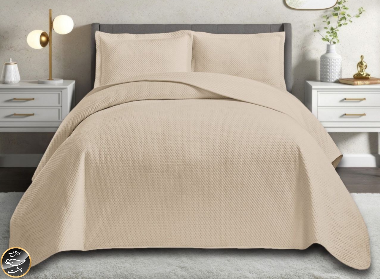 روتختی دونفره مخمل برند Toyo ترک (سه تکه - کرم روشن)