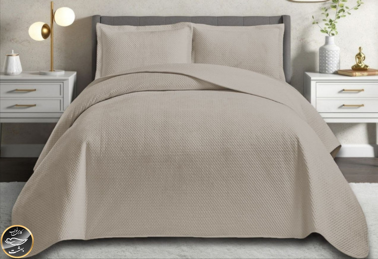 روتختی دونفره پنبه دوزی مخمل ترک (سه تکه - بژ)