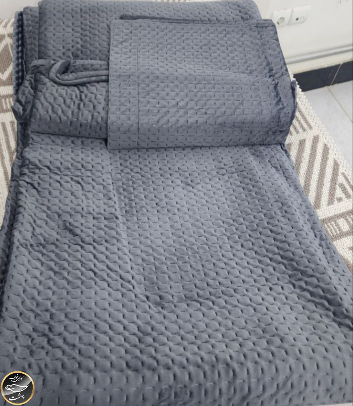روتختی دونفره پنبه دوزی مخمل ترک (سه تکه - دودی)