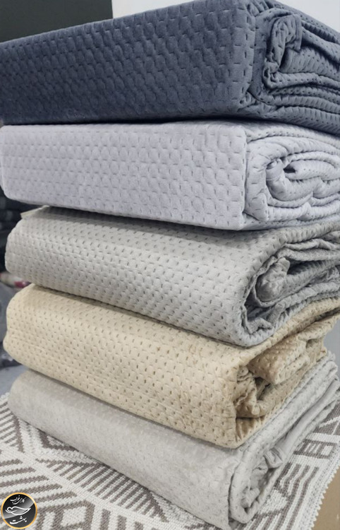 روتختی دونفره پنبه دوزی مخمل ترک (سه تکه - طوسی روشن)