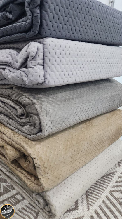 روتختی دونفره پنبه دوزی مخمل ترک (سه تکه - طوسی تیره)