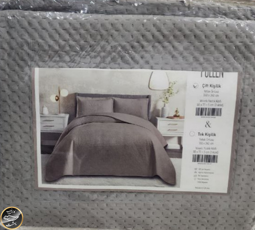 روتختی دونفره مخمل برند Toyo ترک (سه تکه - طوسی تیره)