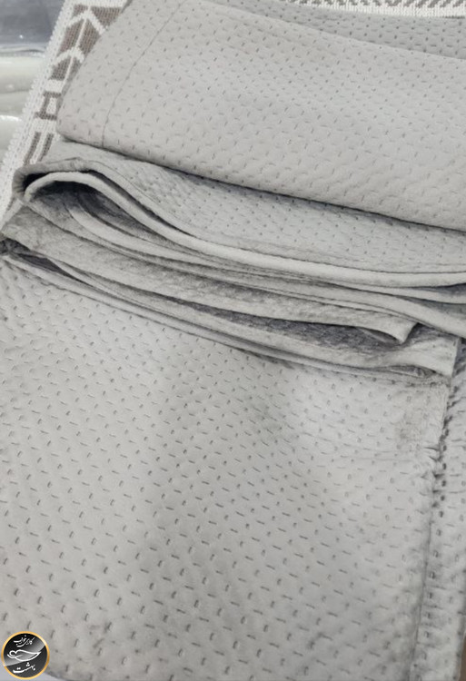 روتختی دونفره پنبه دوزی مخمل ترک (سه تکه - طوسی روشن)