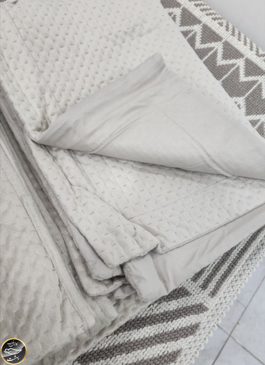 روتختی دونفره پنبه دوزی مخمل ترک (سه تکه - بژ)