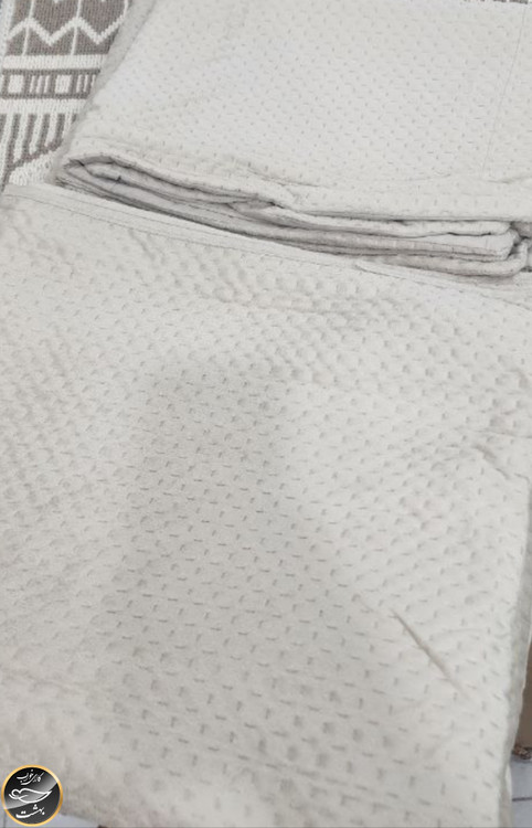 روتختی دونفره پنبه دوزی مخمل ترک (سه تکه - بژ)