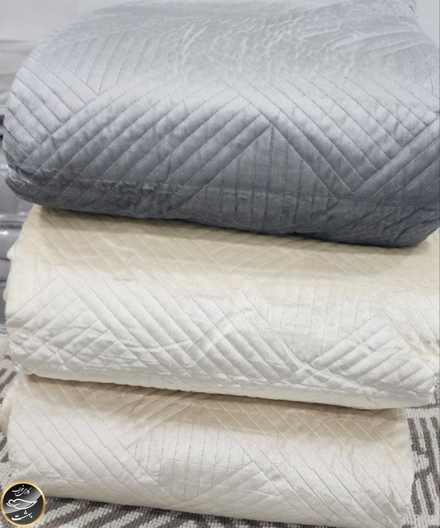 روتختی دونفره پنبه دوزی مخمل برند Toyo ترک (سه تکه - طوسی)