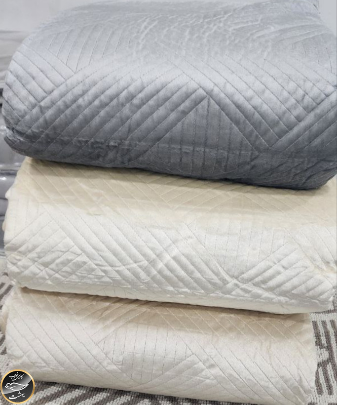 روتختی دونفره پنبه دوزی مخمل برند Toyo ترک (سه تکه - طوسی)