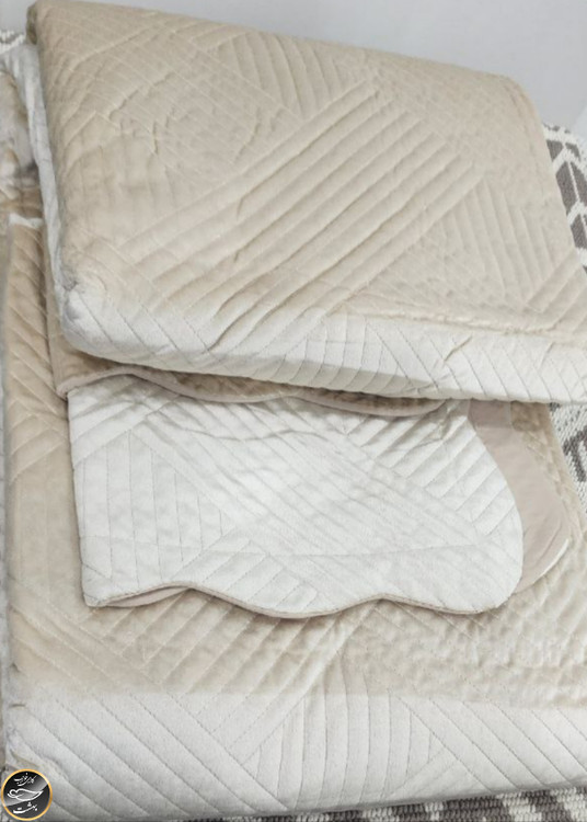 روتختی دونفره پنبه دوزی مخمل برند Toyo ترک (سه تکه - بژ)