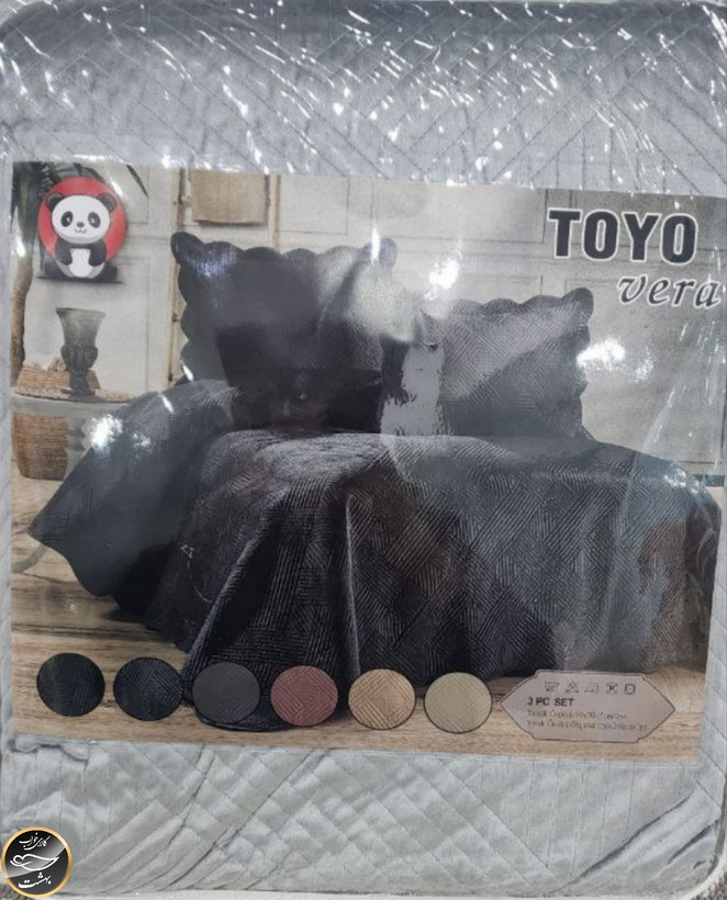 روتختی یک نفره پنبه دوزی مخمل برند Toyoترک (دو تکه - طوسی)