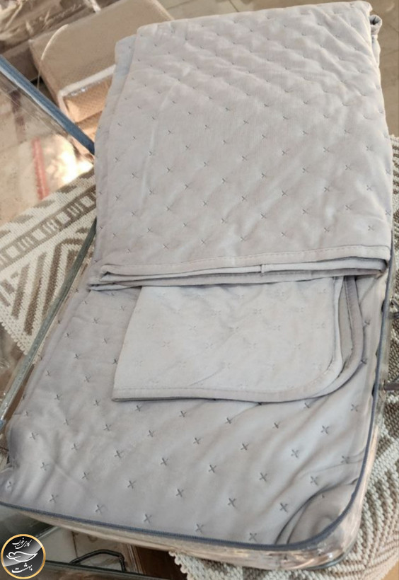 روتختی دونفره پنبه دوزی مخمل برند ترک (سه تکه - طوسی)