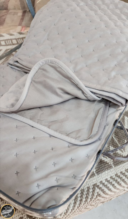روتختی دونفره پنبه دوزی مخمل برند ترک (سه تکه - طوسی)