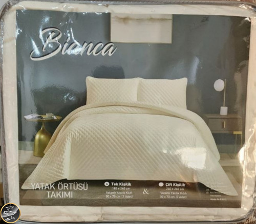 روتختی دونفره پنبه دوزی مخمل برند ترک (سه تکه - شیری)