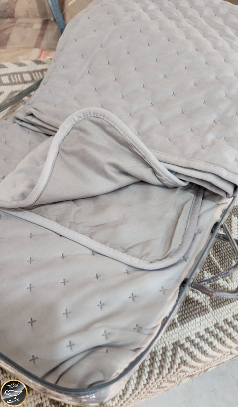 روتختی یک نفره پنبه دوزی مخمل برند ترک (سه تکه - طوسی)