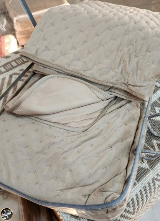 روتختی یک نفره پنبه دوزی مخمل ترک (دو تکه - بژ)