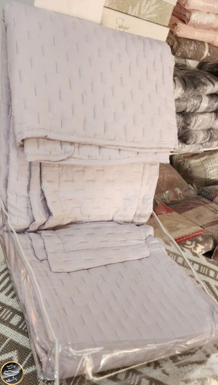 روتختی دونفره پنبه دوزی برند IPEKCE ترک (سه تکه - طوسی روشن)