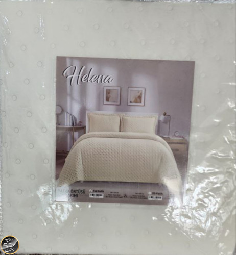 روتختی یک نفره پنبه دوزی کتان ترک (دو تکه - شیری)