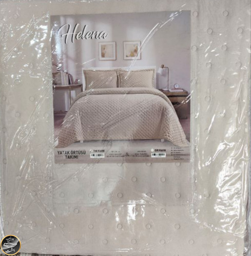 روتختی یک نفره پنبه دوزی کتان ترک (دو تکه -بژ)