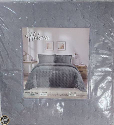 روتختی یک نفره پنبه دوزی کتان ترک (دو تکه - طوسی)