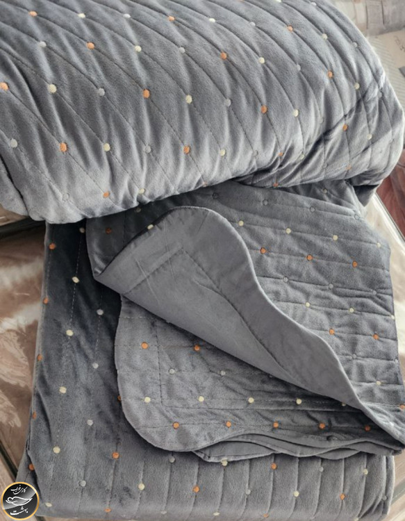 روتختی دونفره پنبه دوزی مخمل ترک (سه تکه - دودی)