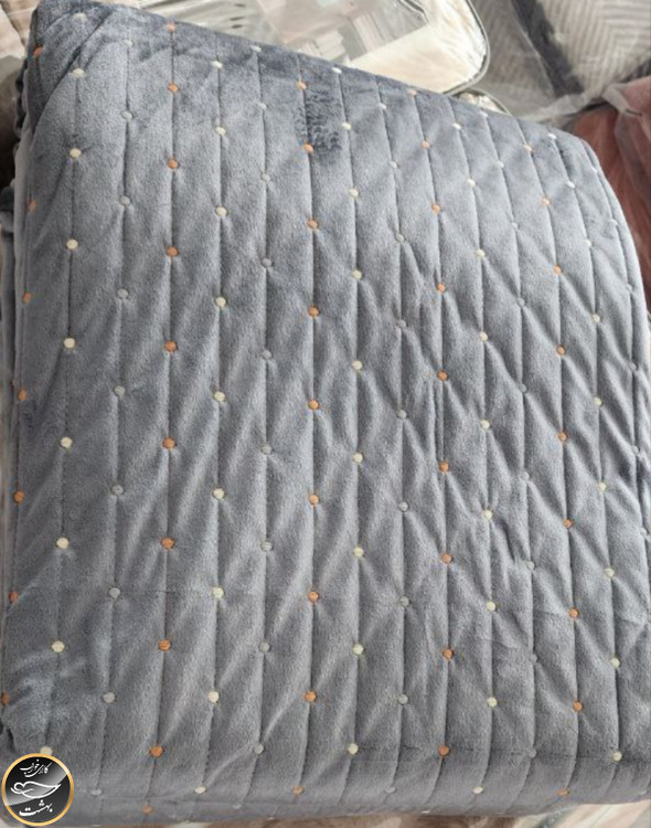 روتختی دونفره پنبه دوزی مخمل ترک (سه تکه - دودی)