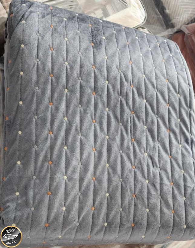 روتختی دونفره پنبه دوزی مخمل ترک (سه تکه - دودی)