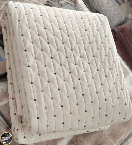 روتختی دونفره پنبه دوزی مخمل ترک (سه تکه - شیری)