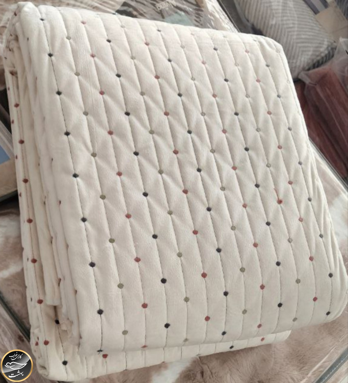 روتختی دونفره پنبه دوزی مخمل ترک (سه تکه - شیری)