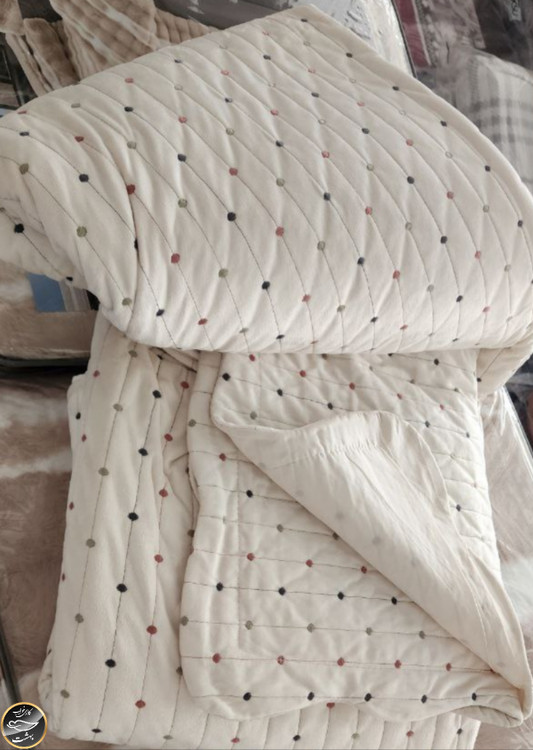 روتختی دونفره پنبه دوزی مخمل ترک (سه تکه - شیری)