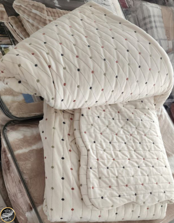 روتختی دونفره پنبه دوزی مخمل ترک (سه تکه - شیری)