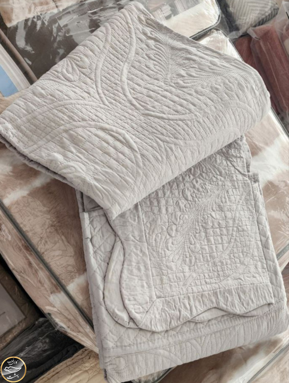 روتختی یک نفره پنبه دوزی پنبه کتان ترک (دو تکه - طوسی روشن )