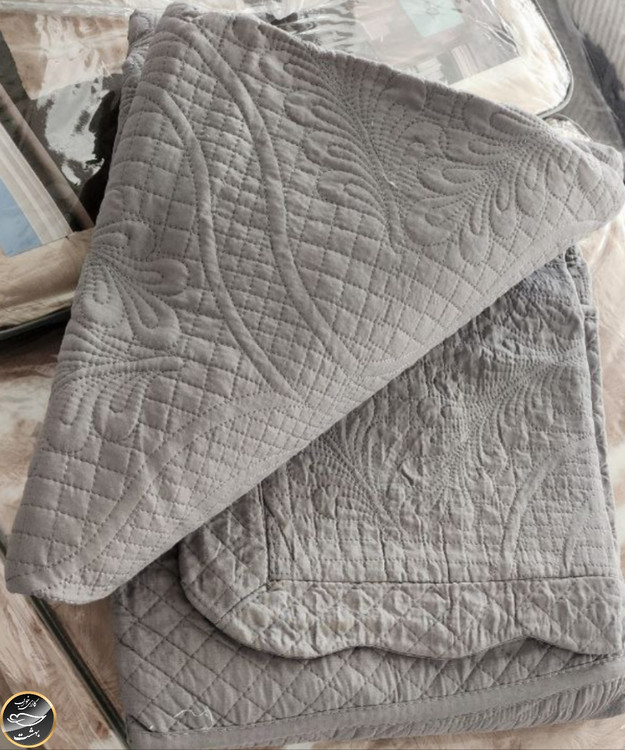 روتختی یک نفره پنبه دوزی پنبه کتان ترک (دو تکه - طوسی)