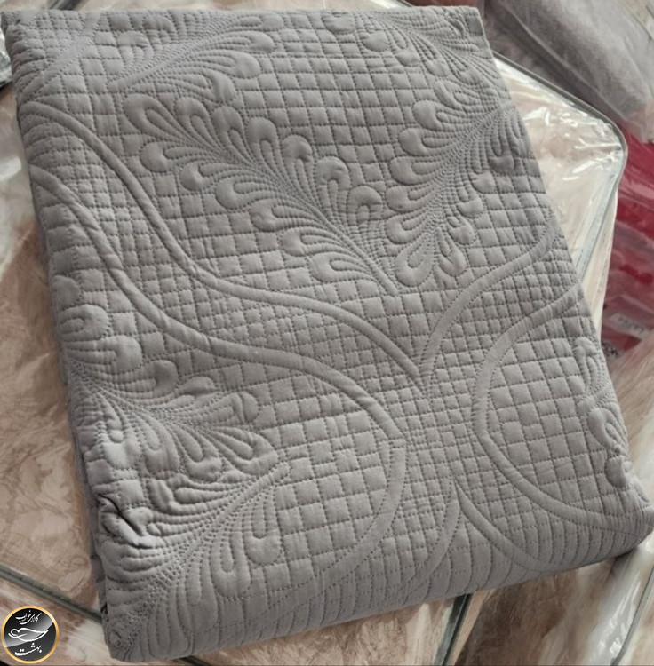 روتختی یک نفره پنبه دوزی پنبه کتان ترک (دو تکه - طوسی)