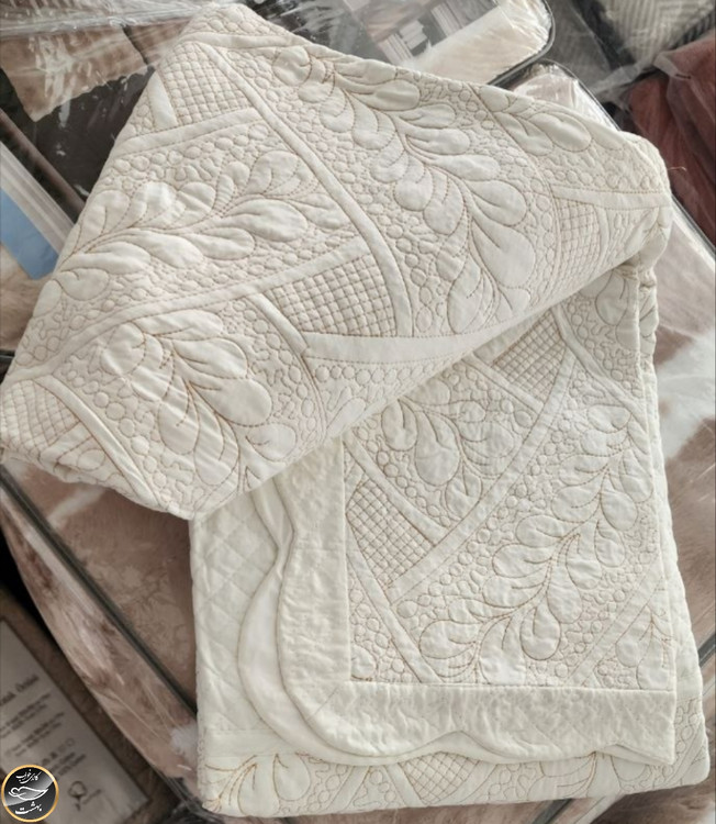 روتختی یک نفره پنبه دوزی پنبه کتان ترک (دو تکه - شیری)