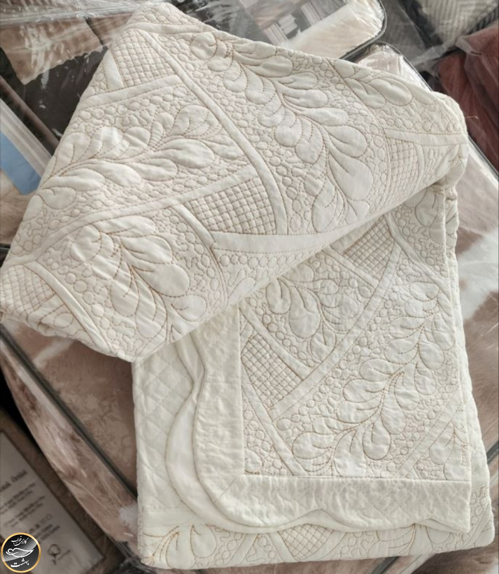 روتختی یک نفره پنبه دوزی پنبه کتان ترک (دو تکه - شیری)