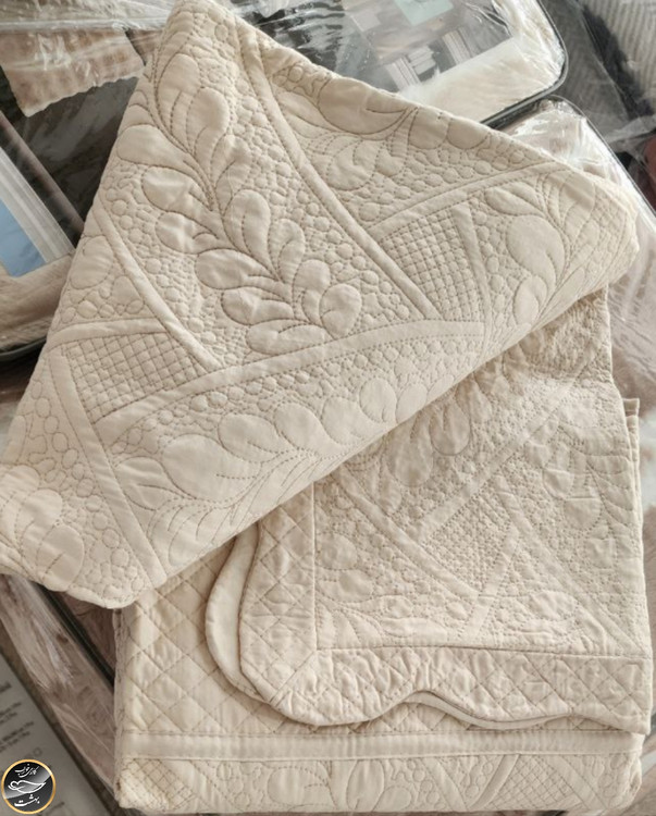 روتختی یک نفره پنبه دوزی پنبه کتان ترک (دو تکه - بژ)