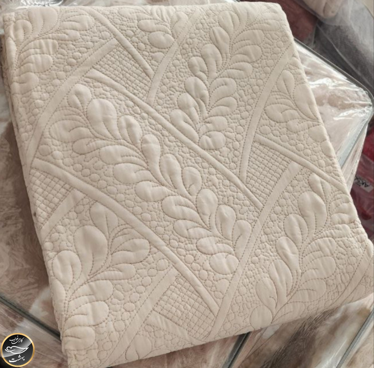 روتختی یک نفره پنبه دوزی پنبه کتان ترک (دو تکه - بژ)