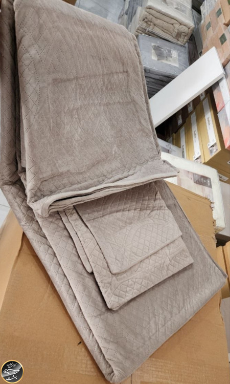 روتختی دونفره پنبه دوزی مخمل ترک (سه تکه - طوسی)