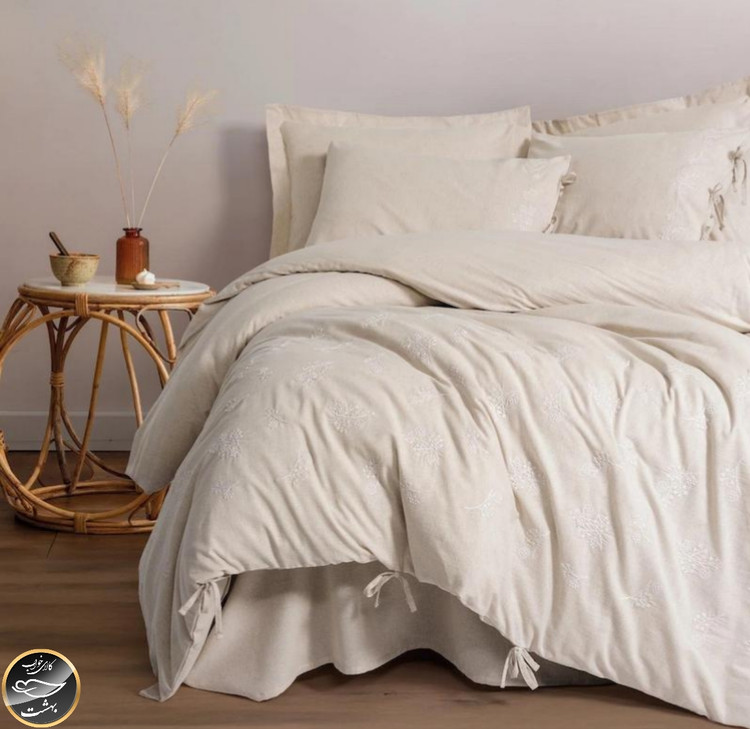 ست کاور لحاف دونفره Cotton Keten - Esmira Bej (شش تکه)