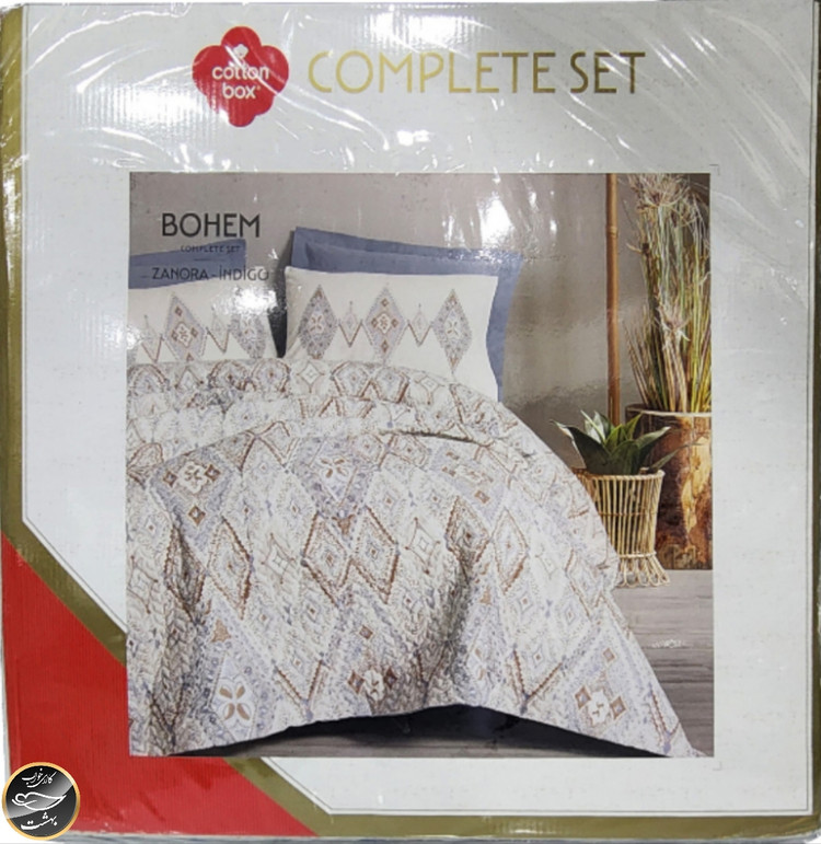 ست کاور لحاف دونفره پنبه دوزی Complete Seti Bohem - Zanora Indigo (چهار تکه)