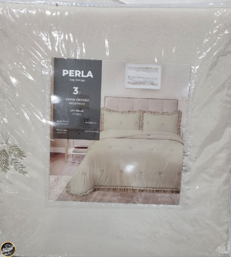 روتختی دونفره پنبه دوزی ترک مدل Perla (سه تکه - بژ)
