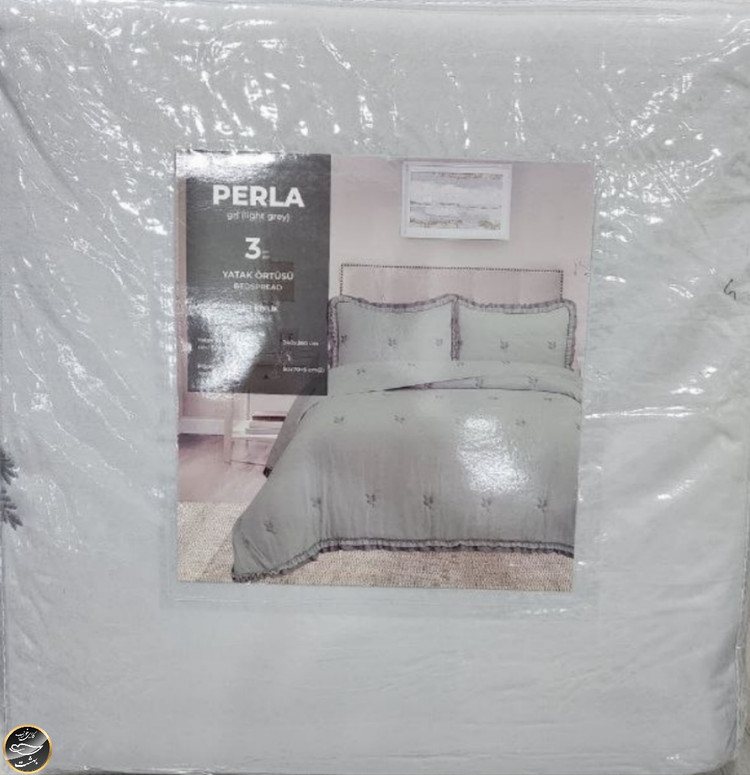 روتختی دونفره پنبه دوزی ترک مدل Perla (سه تکه - طوسی)