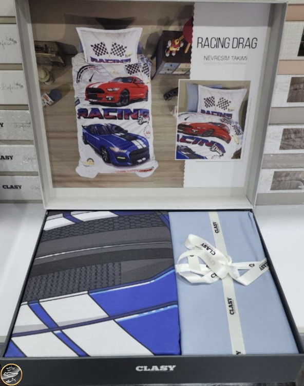 ست کاور لحاف یک نفره برند CLASY مدل RACING DRAG (سه تکه)