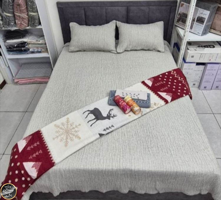 دونفره پنبه دوزی برند کاراجا ترک (سه تکه - طوسی روشن)